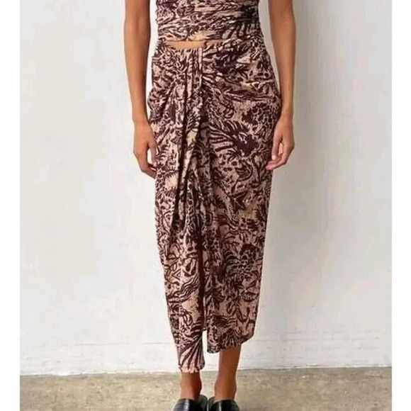 Zara Printed Sarong Skirt Women Size Small Multicolor Midi Summer Beach W/ Slit - Picture 1 of 16